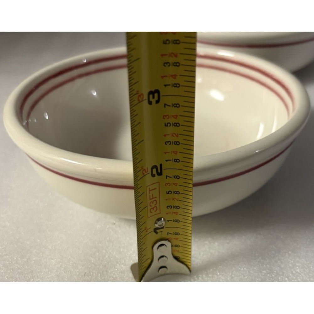 Vintage Syracuse China Restaurant Ware Bowls Red Double Stripe Set of 2 5.5" - Picture 7 of 7